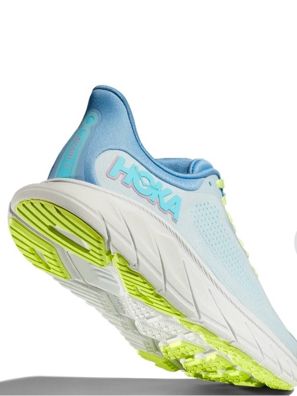 Hoka Women's Light Blue Running Shoe with Lime Outsole Accents
